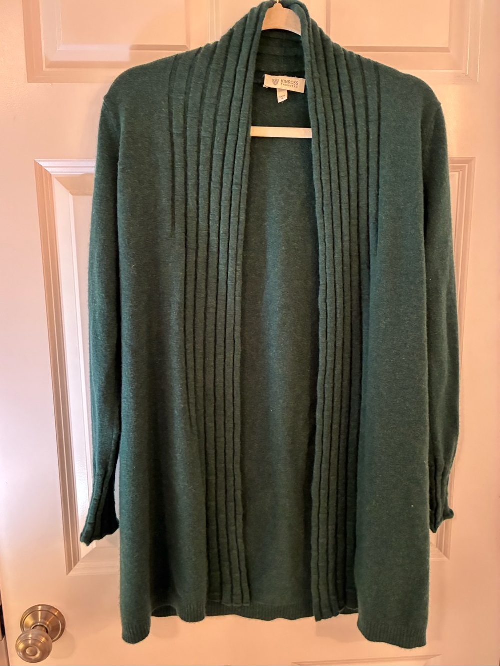 KINROSS Size Small Green Olive Cashmere Shawl Collar Open Front Cardigan - Picture 2 of 6